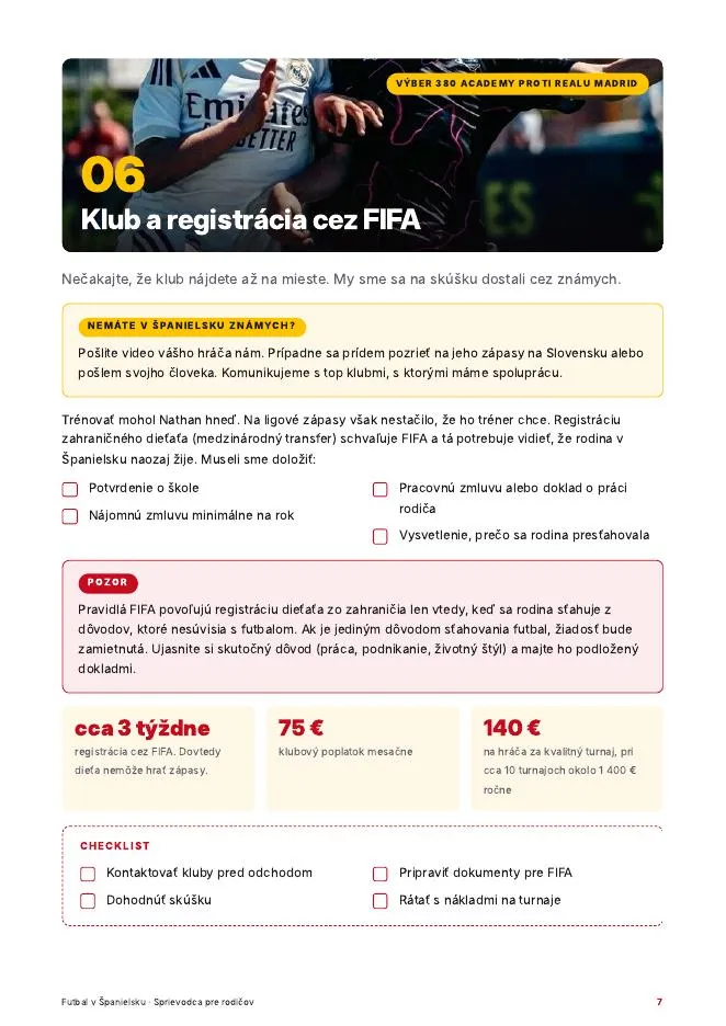 Náhľad: kapitola Klub a registrácia cez FIFA